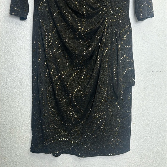 Alex Evenings Women’s Size 8 Black Gold 3/4 Sleeve Midi Knee Length Dress - Picture 5 of 13